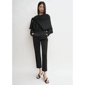 Toteme Cropped Straight Trousers Pant in Black Satin FR 30 US XXS